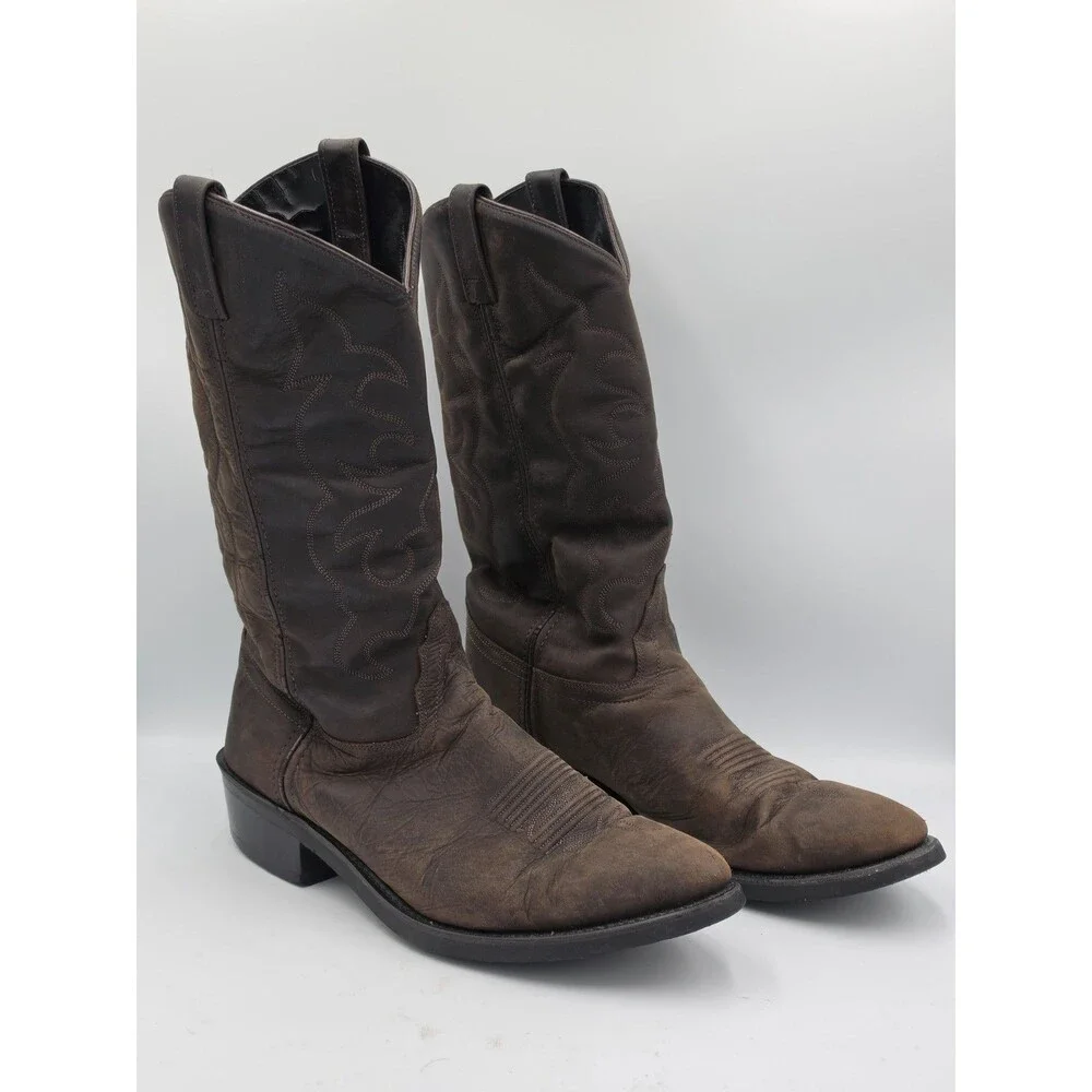 Old West Nubuck Mens Brown Leather Cowboy Western Boots 10.5 EE TBM3051